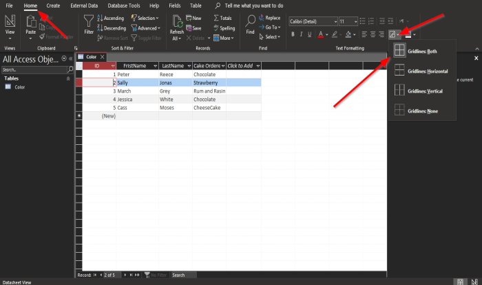 How to change Gridline Style in Access