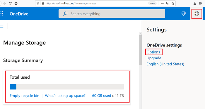 How to check the OneDrive storage space on your online OneDrive account