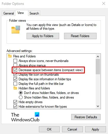 How to disable Compact View in Explorer in Windows 10
