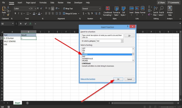 use the Lower and Upper function in Excel