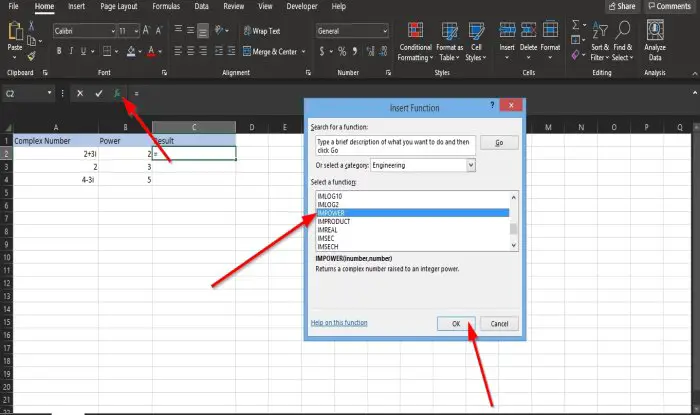 How to use IMPOWER function in Excel