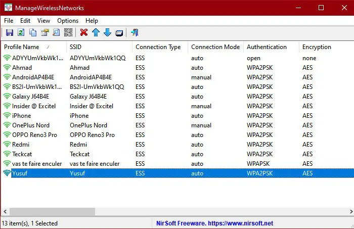 Manage Wireless Networks on Windows with ManageWirelessNetworks