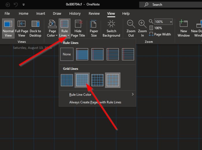 Add a Grid and Rule line to OneNote