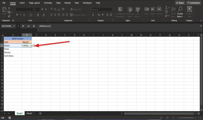 MID and MIDB function in Microsoft Excel