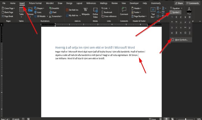 How to insert a Non-breaking Space in Word