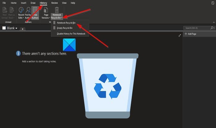 Notebook Recycle Bin in OneNote