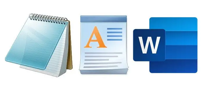 Notepad, WordPad and Word