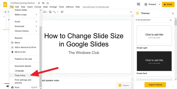 How to change Slide Size in Google Slides