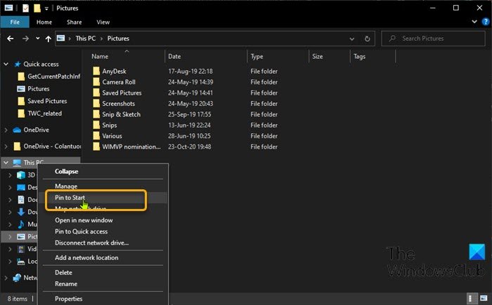 Add or Remove Pin to Start from Context Menu in Windows 10