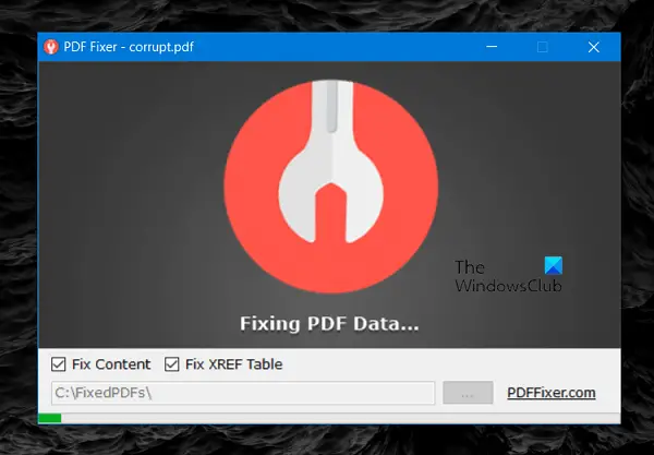 Repair PDF using PDF Fixer Tool for Windows 10