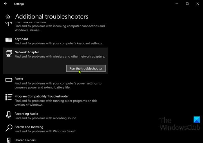 Run Network Adapter Troubleshooter