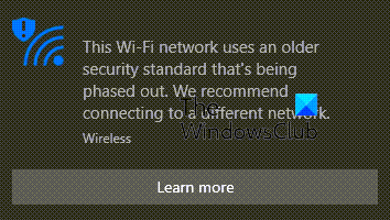 This WiFi network uses an older security standard