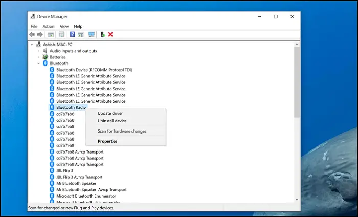 Check Bluetooth Radio Status not fixed by Troubleshooter