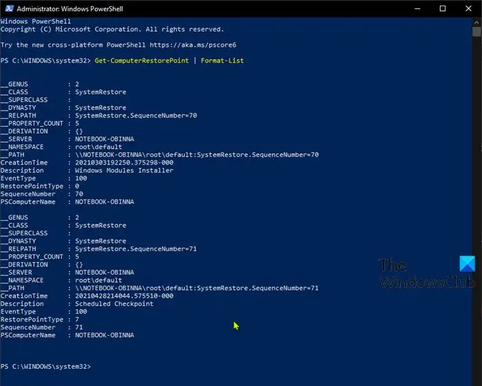 View System Restore Points-PowerShell