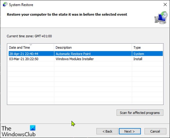View System Restore Points-System Restore GUI