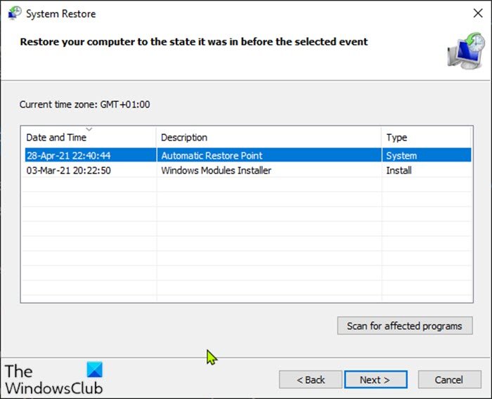 View System Restore Points System Restore Gui