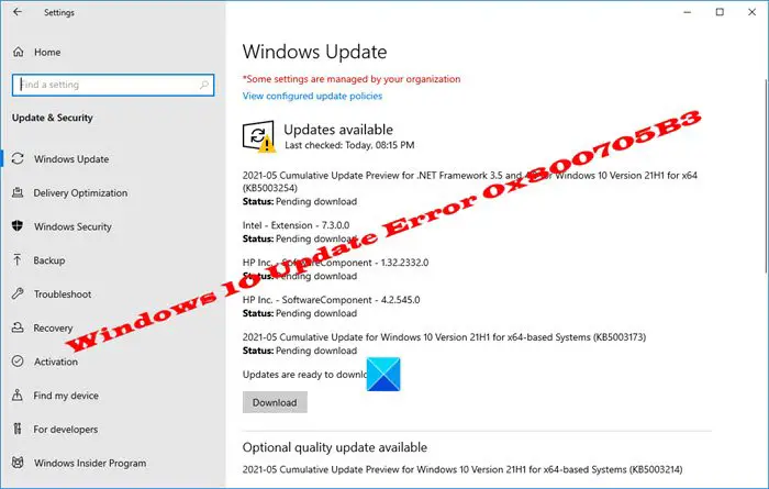 Windows 10 Update Error 0x800705B3