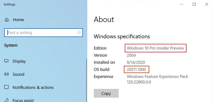 Windows Insider Settings About