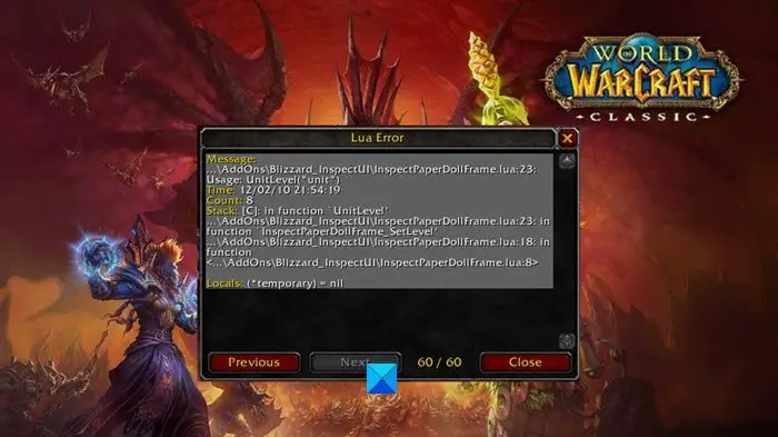 World of Warcraft LUA errors