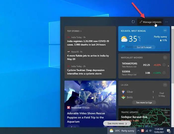How to add or remove topics on News and Interests in Windows 10