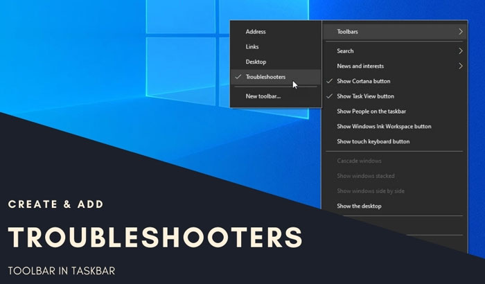 How to add Troubleshooters toolbar in Windows 10 Taskbar