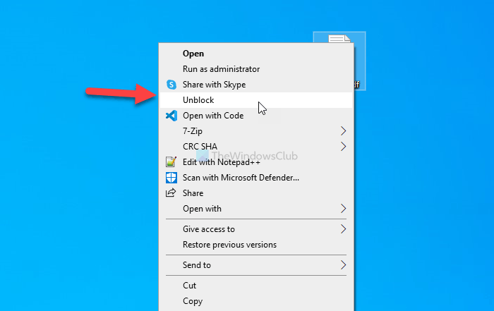 How to add or remove Unblock option for downloaded files in context menu