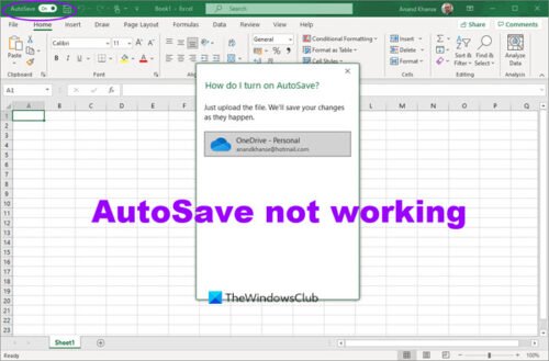 microsoft excel autosave not working