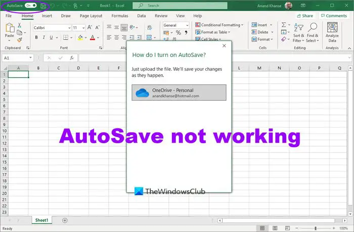auto save not working office