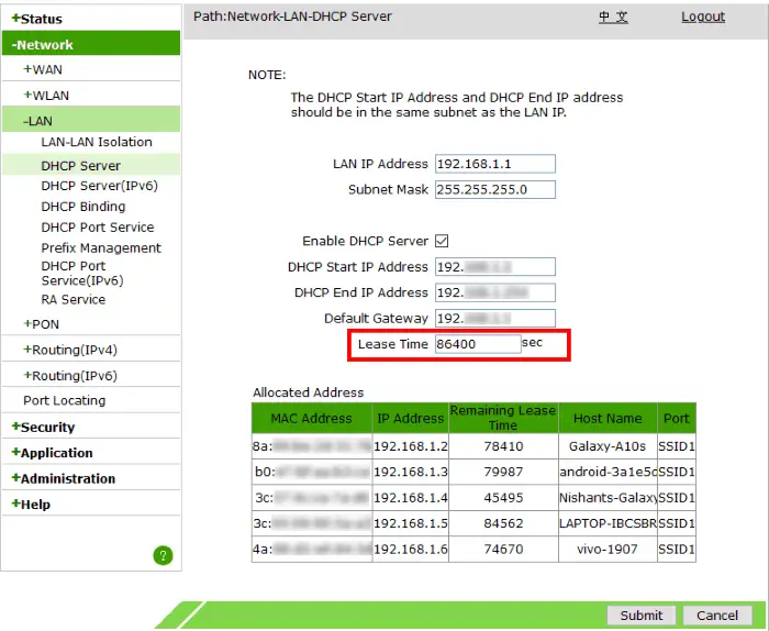 change DHCP lease time windows 10