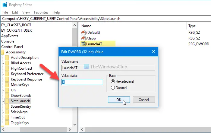 How to change Accessibility Tool to Launch using Registry editor