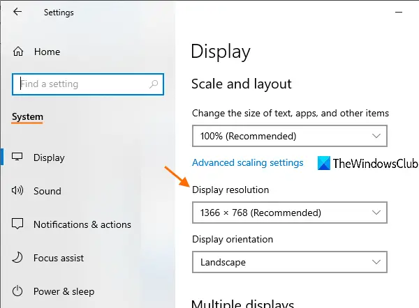 change display resolution using settings