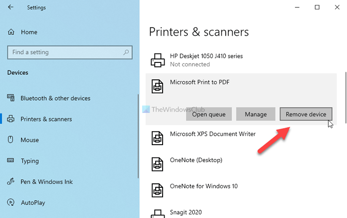 How to show or hide Microsoft Print to PDF printer in Windows 10