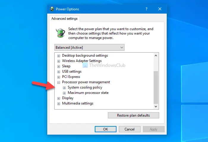 How to show or hide Minimum and Maximum processor state in Power Options