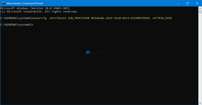 How to show or hide Minimum and Maximum processor state in Power Options