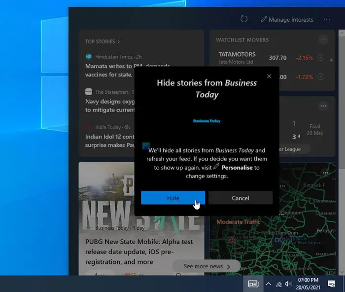 How to hide publishers in News and Interests in Windows 10