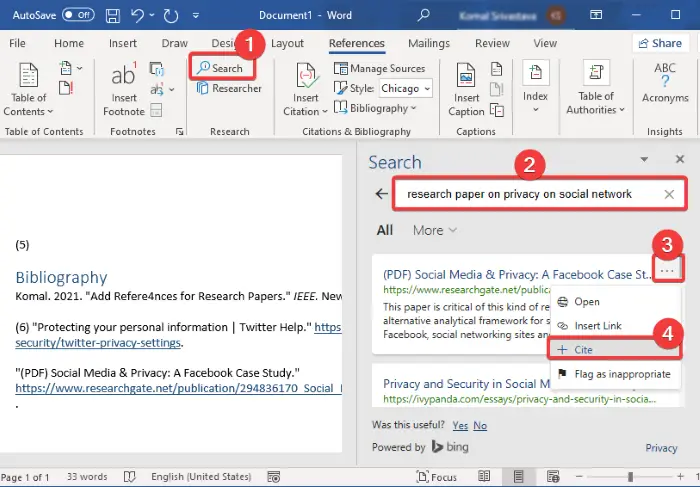 How to add Citations & References in Word