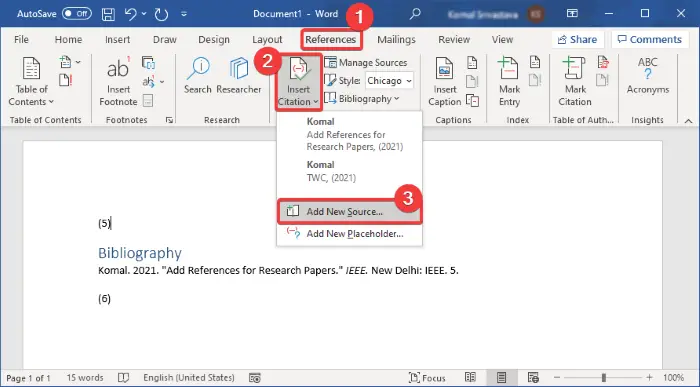how to make references in word