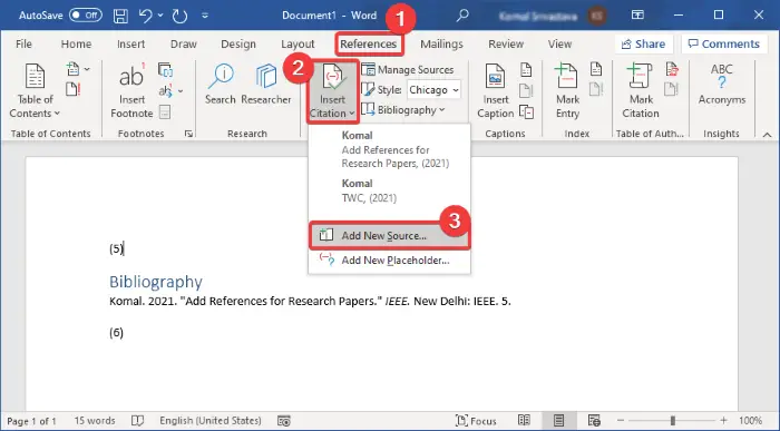 how to cite a research paper in word