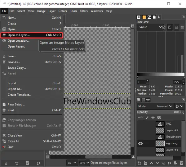 How to create a transparent GIF with GIMP in Windows 10