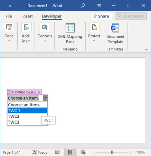 How to create a drop-down list in Word