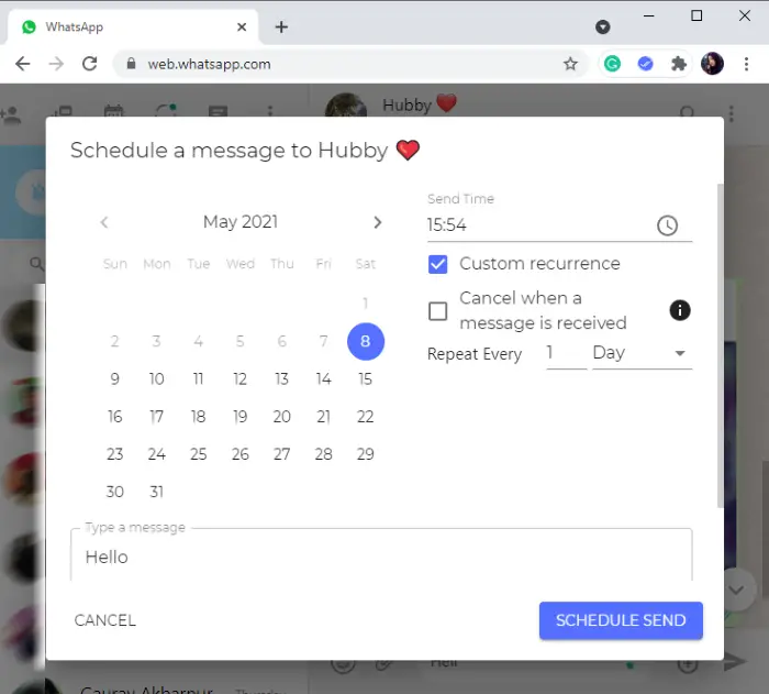 Schedule WhatsApp Message on Desktop