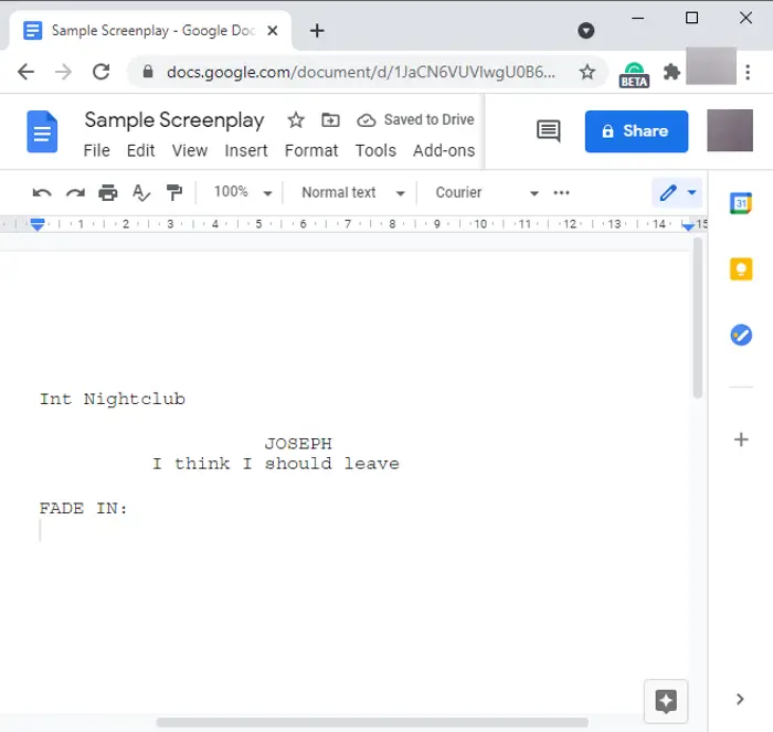 Write a Screenplay in Google Docs
