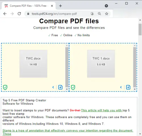 free word document comparison tool