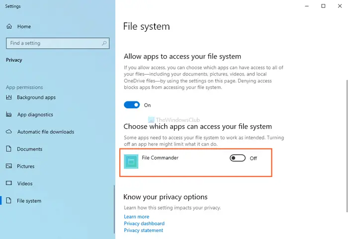 How to allow or prevent specific app from accessing File system