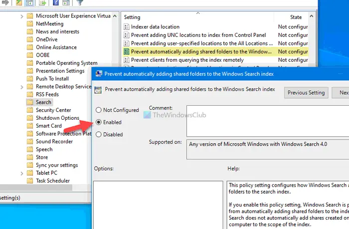 How to prevent Windows from automatically adding shared folders to Search Index