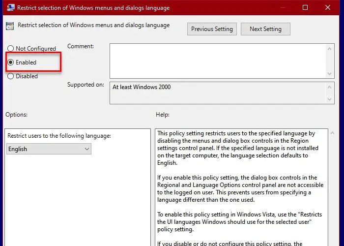 Prevent Users from changing the Language in Windows 10