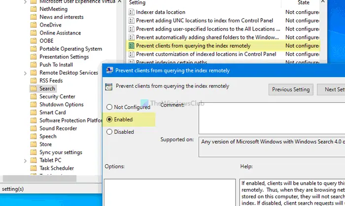 How to stop client computers from querying host computer index remotely