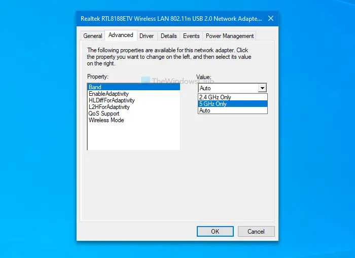 How to switch between 2.4GHz and 5GHz Wi-Fi bands in Windows 10