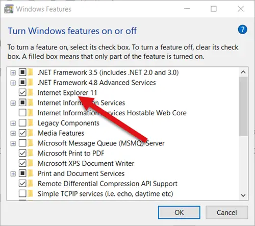 Turn Windows Features On or Off