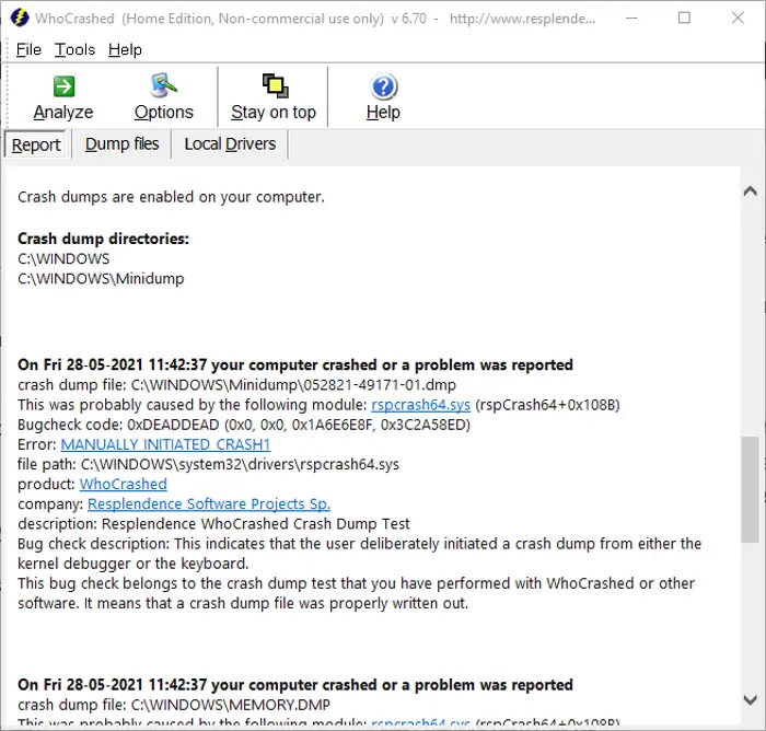 Crash Dump Analyzer software